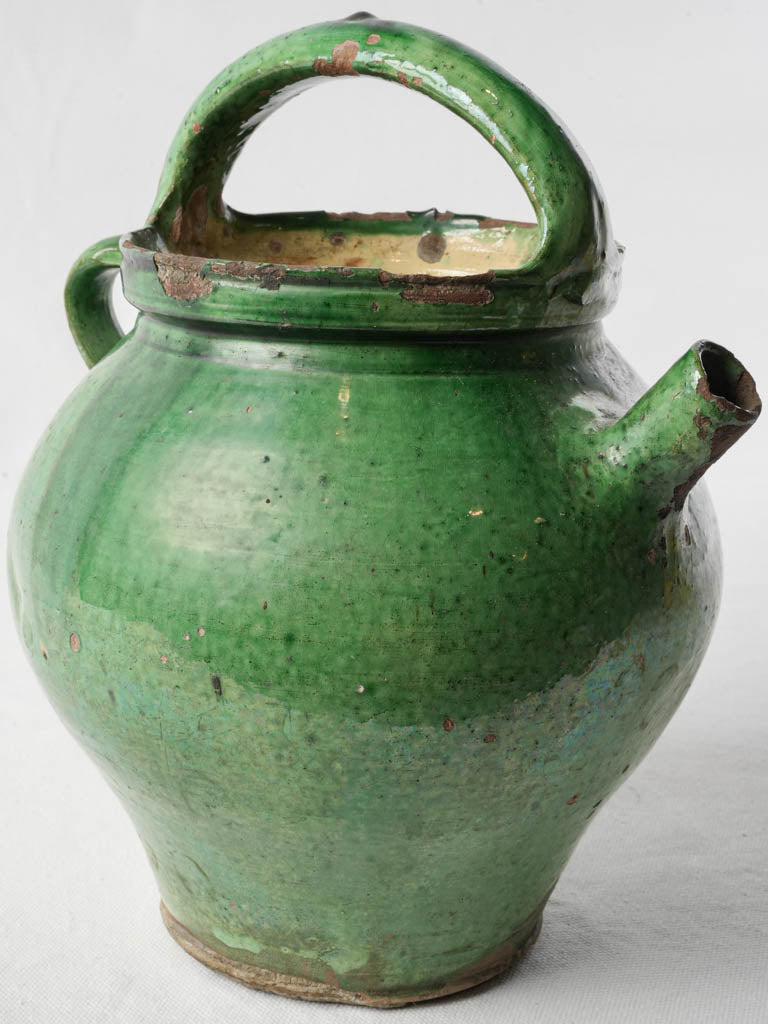Late 19th-Century Provençal Ceramic Water Pitcher w/ Emerald Green Glaze - 11½"