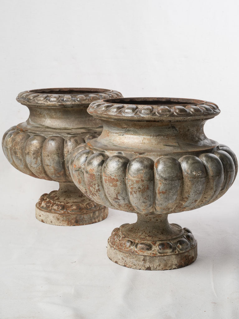 Pair of Late 19th Century French Cast-Iron Gadrooned Garden Urns - 17"