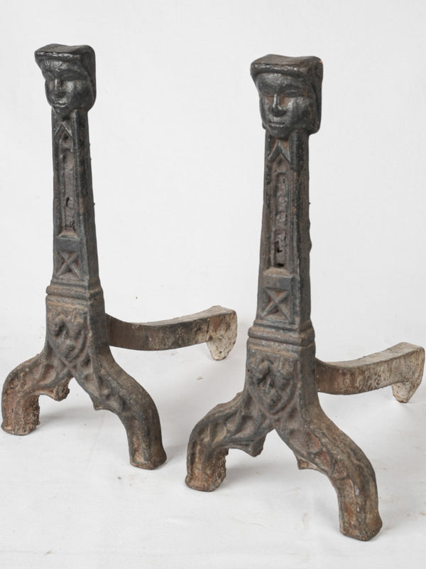 Antique Gothic iron fire-dogs