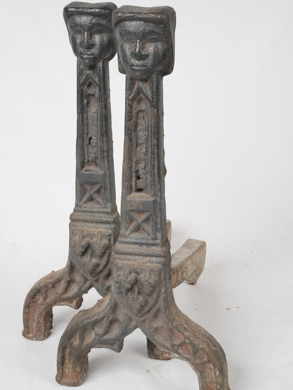 Vintage cast iron Gothic fire-dogs