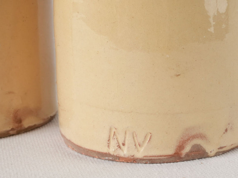 Collection of 4 preserving pots w/ yellow glaze 7½"