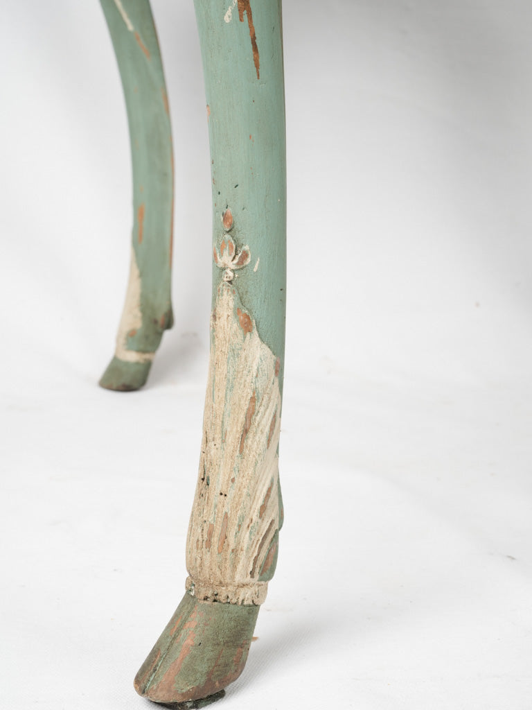 Timeless, cabriole-legged, repainted, green, French country-style table