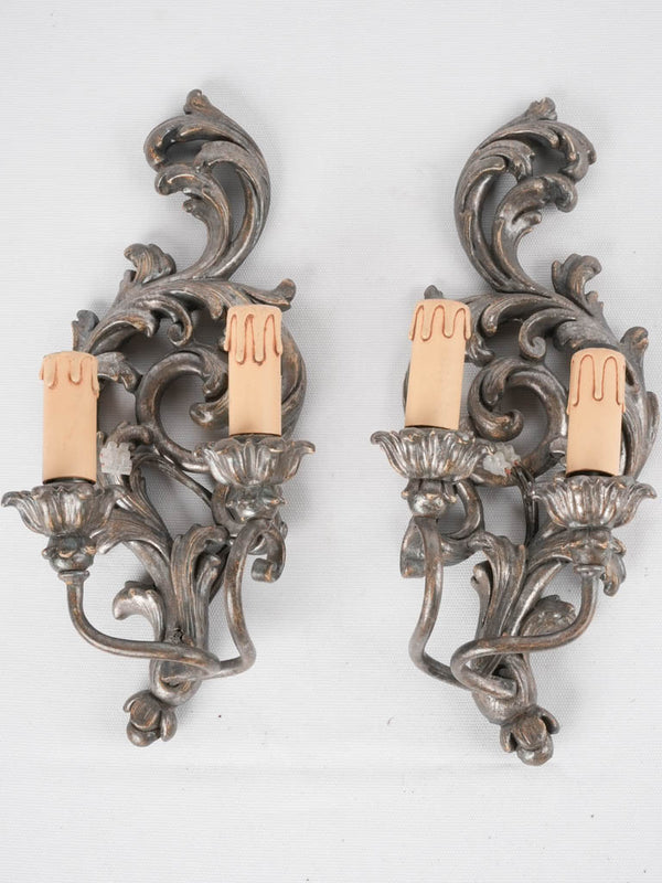 Antique bronze-finish acanthus sconces