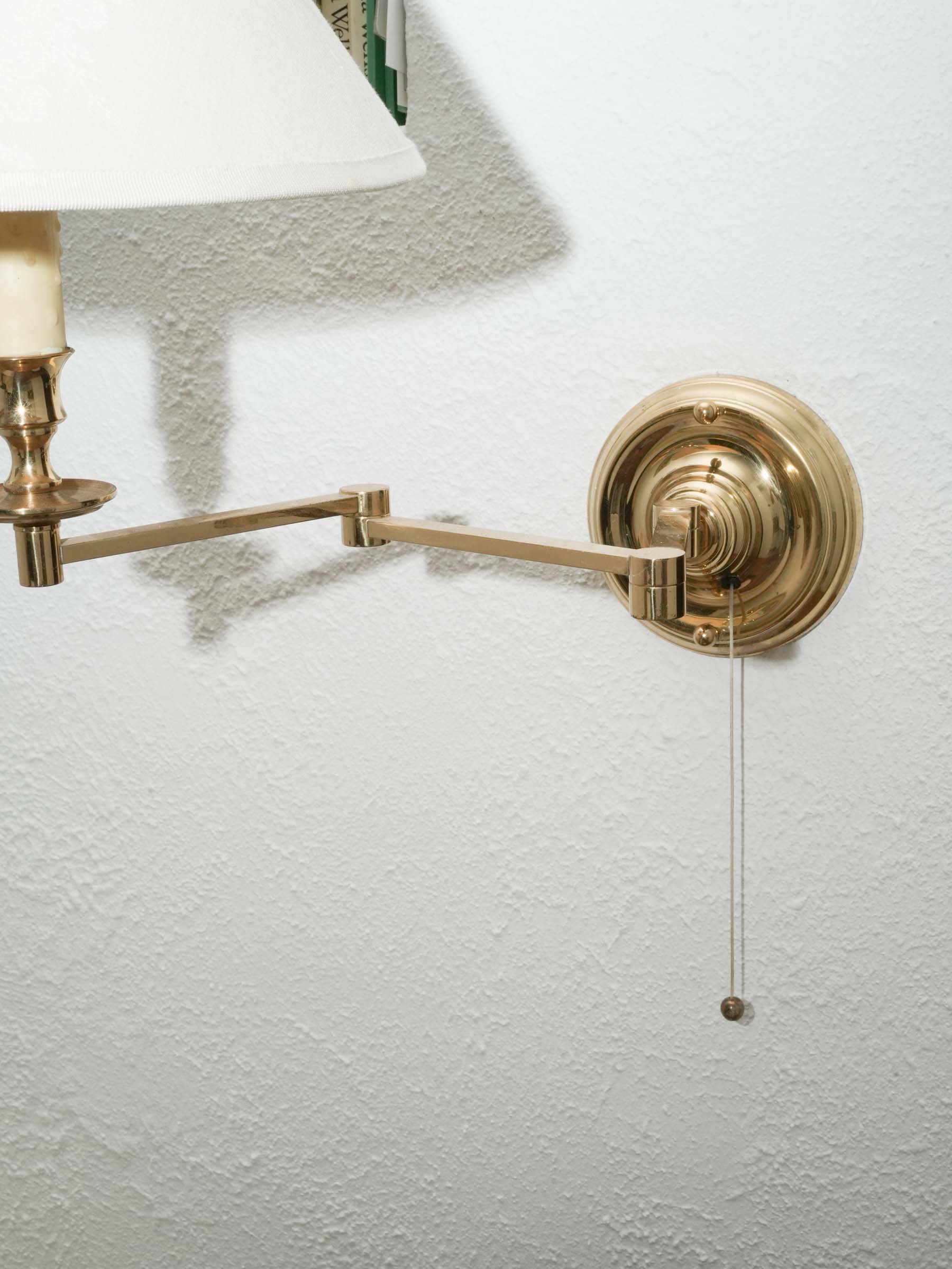 Vintage Adjustable Brass Wall Sconce w/ Monogrammed Shade