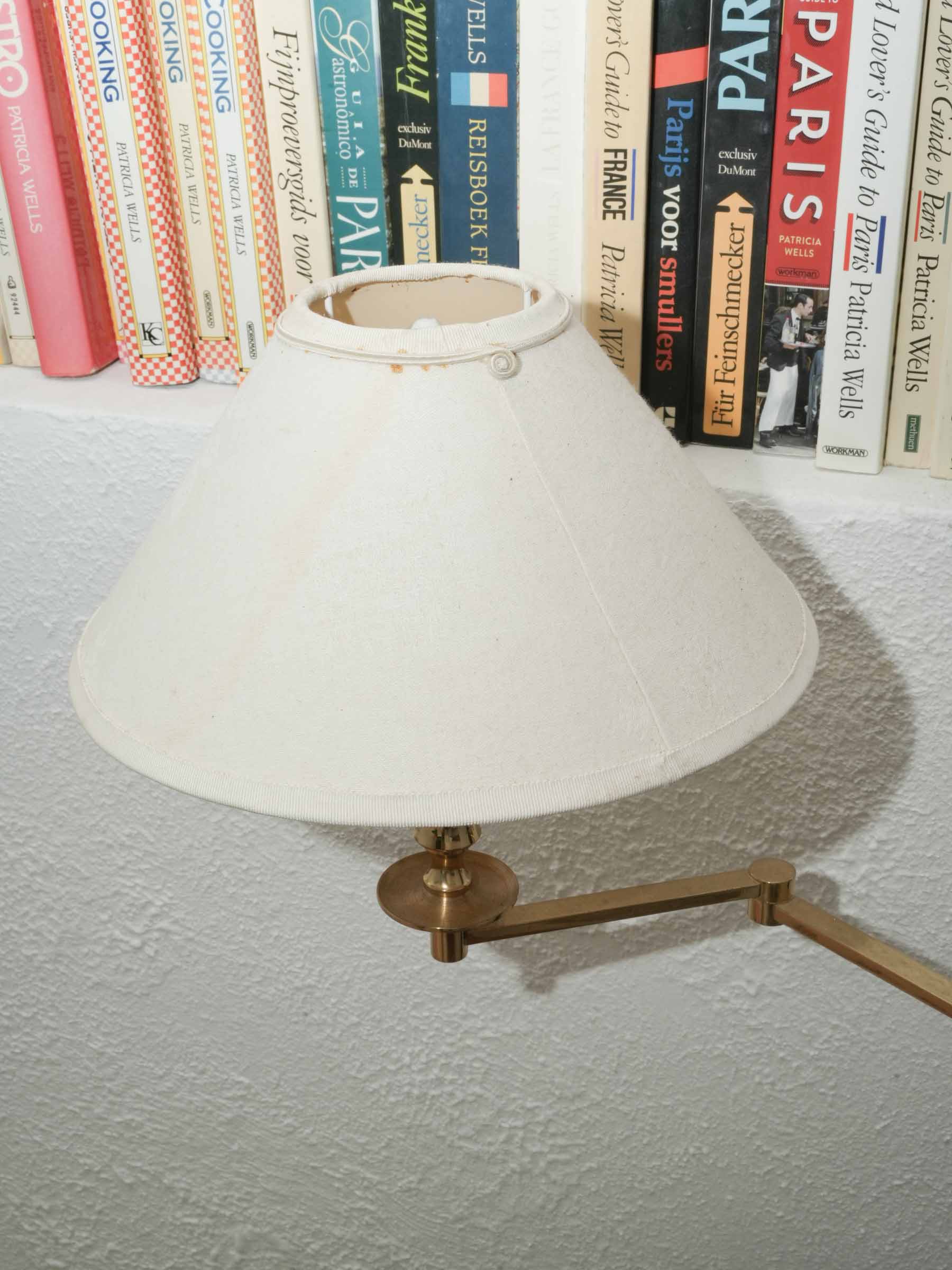 Vintage Adjustable Brass Wall Sconce w/ Monogrammed Shade