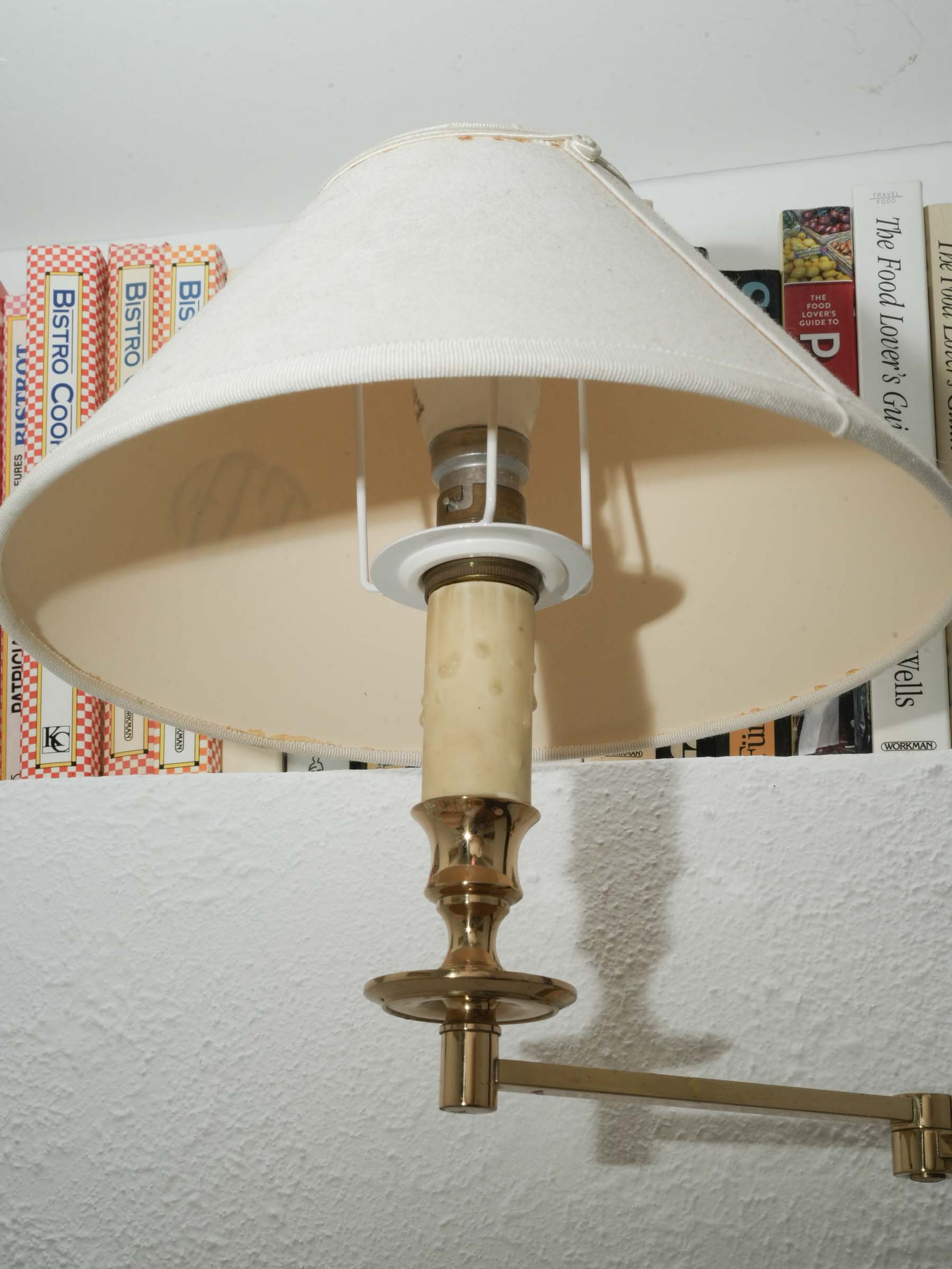 Vintage Adjustable Brass Wall Sconce w/ Monogrammed Shade