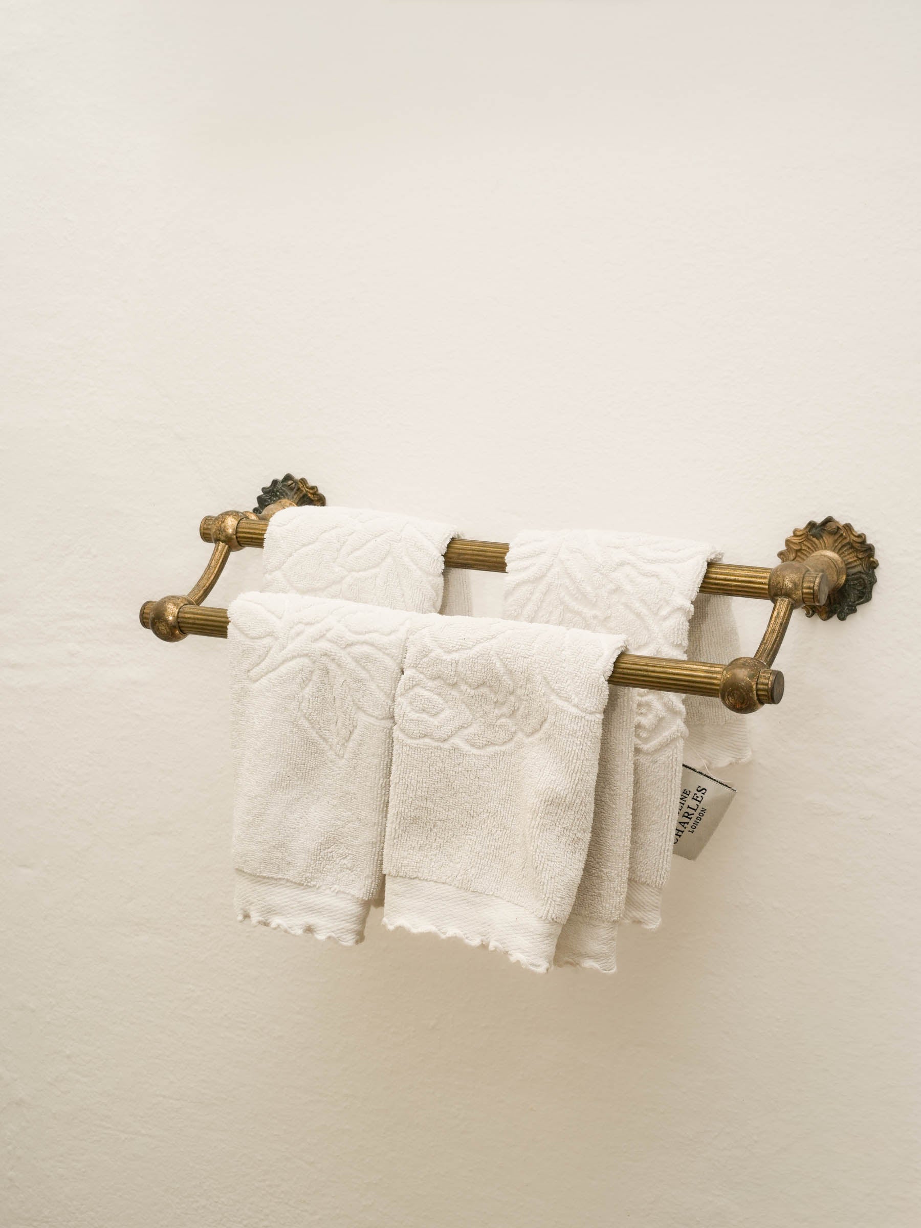 Vintage Brass Double Towel Rail w/ Ornate Floral Mounts 15¾"