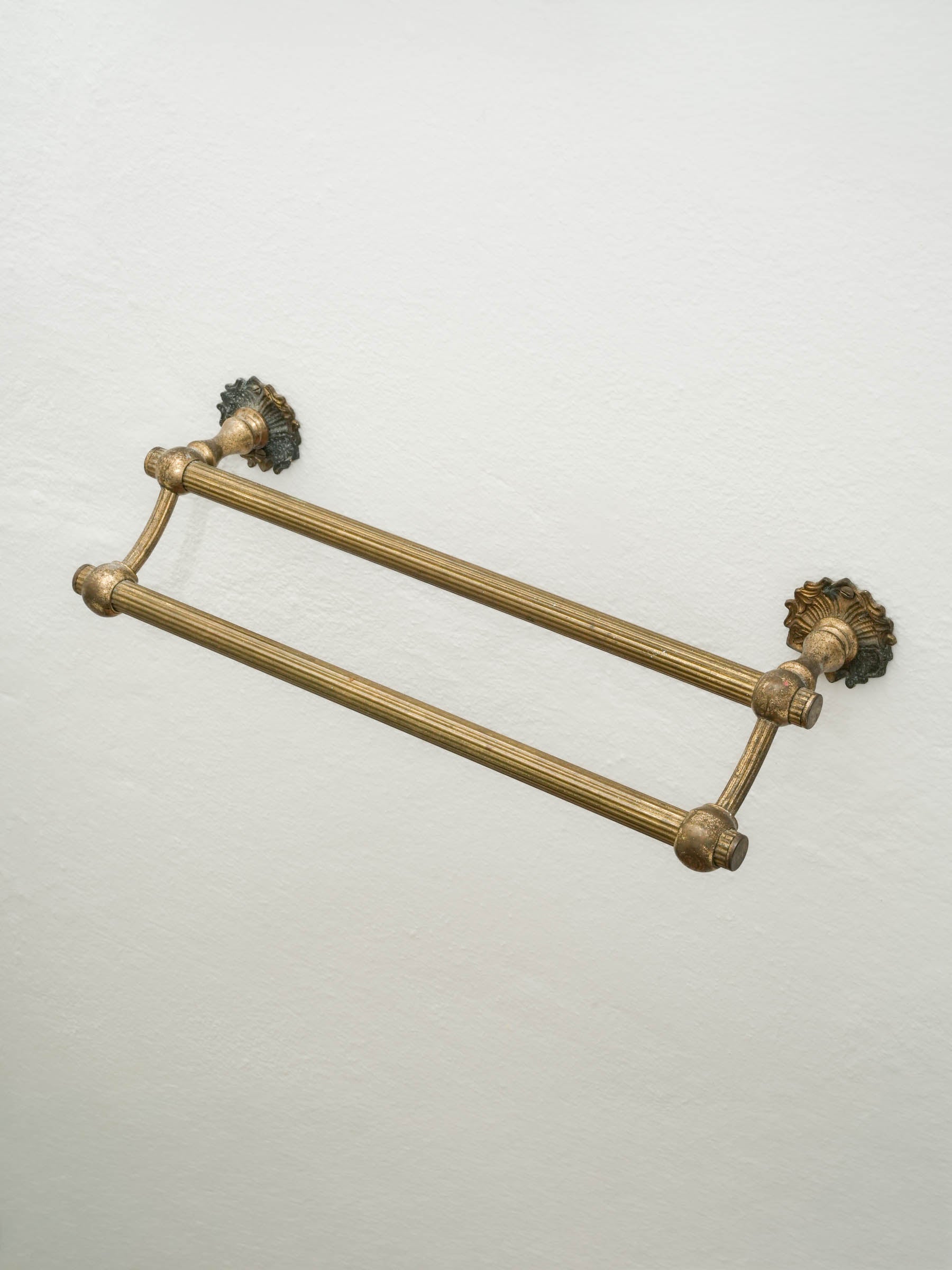 Vintage Brass Double Towel Rail w/ Ornate Floral Mounts 15¾"