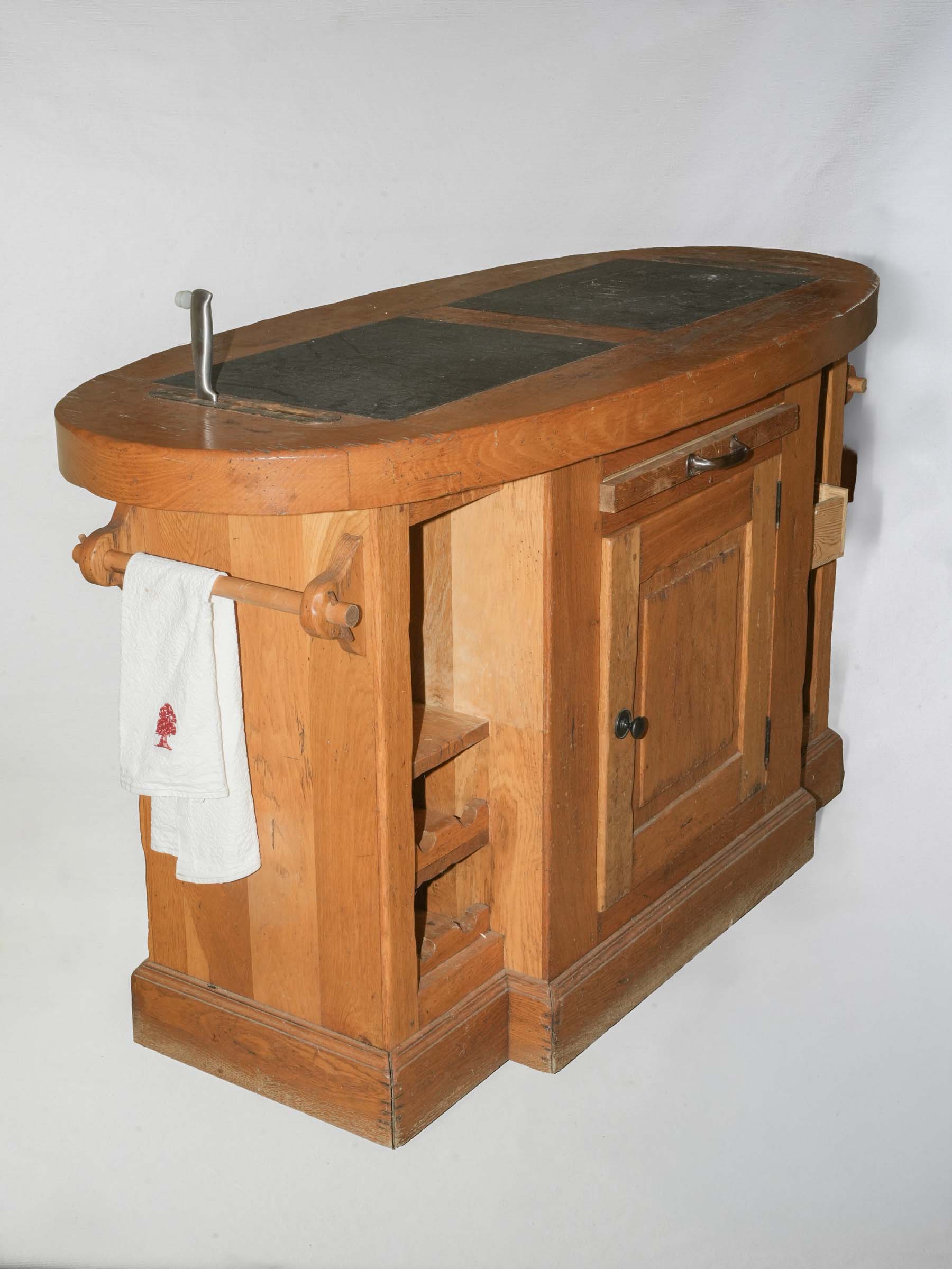 Pine Kitchen Island with Slate Top and Cupboard Storage
