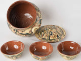 Jaspée soupier and 3 little bowls