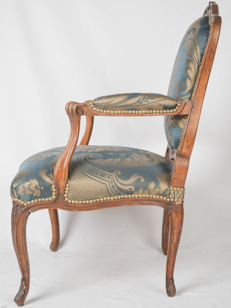 Vintage French peacock silk armchairs