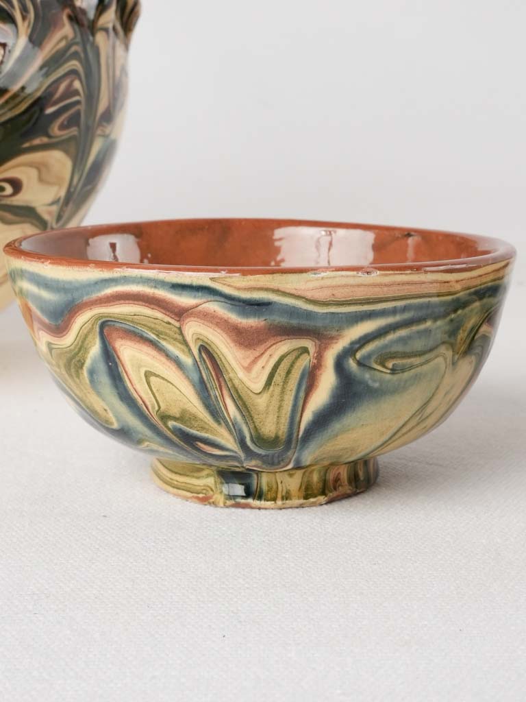 Jaspée soupier and 3 little bowls