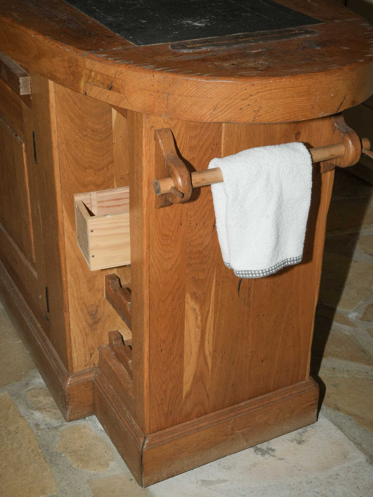 Pine Kitchen Island with Slate Top and Cupboard Storage