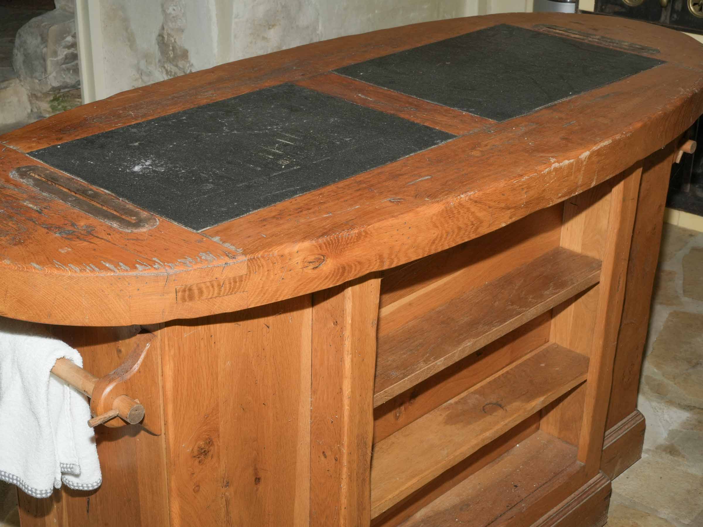 Pine Kitchen Island with Slate Top and Cupboard Storage