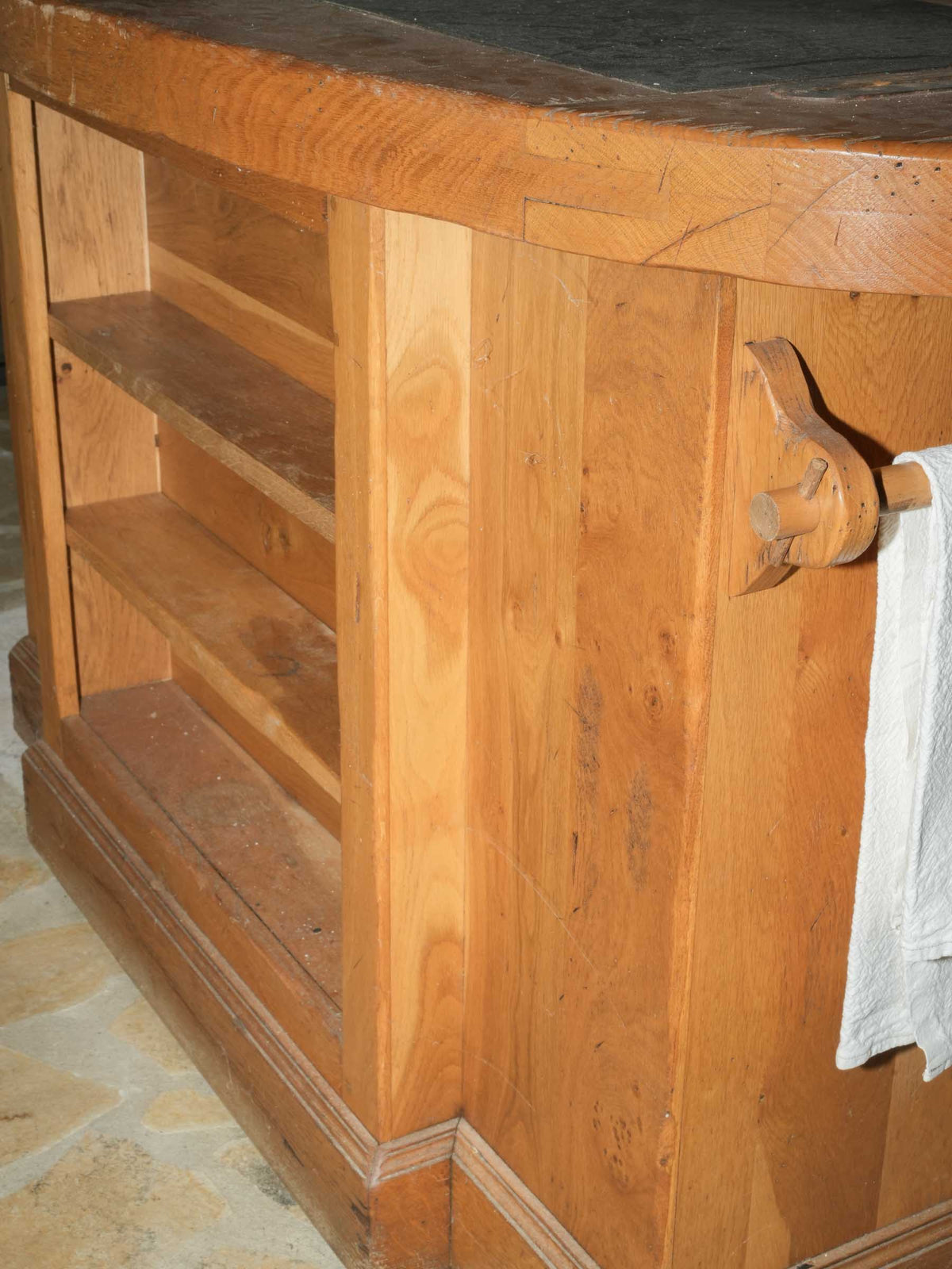 Pine Kitchen Island with Slate Top and Cupboard Storage