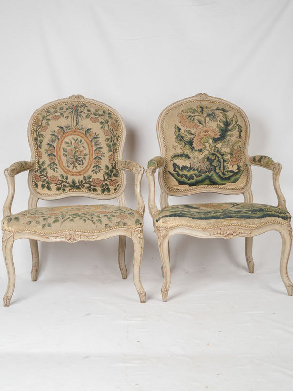 Original cross-stitch upholstered antique chairs