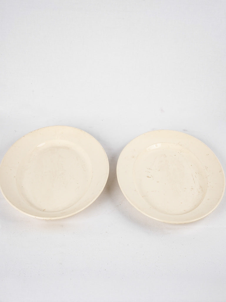 Pair of antique French Digoin earthenware platters - cream 16¼"