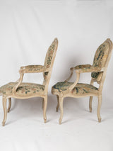 Painted oak floral armchairs