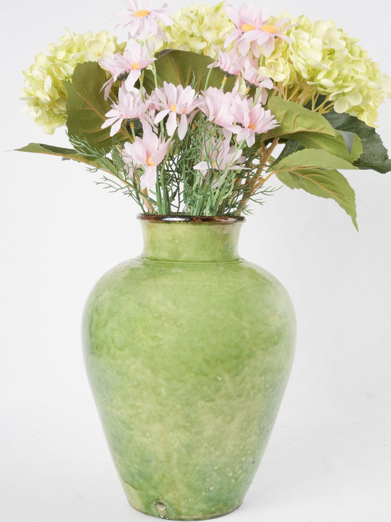 Vintage pea-green glazed earthenware vase