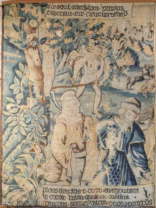 Rare 16th-century teal blue Aubusson tapestry