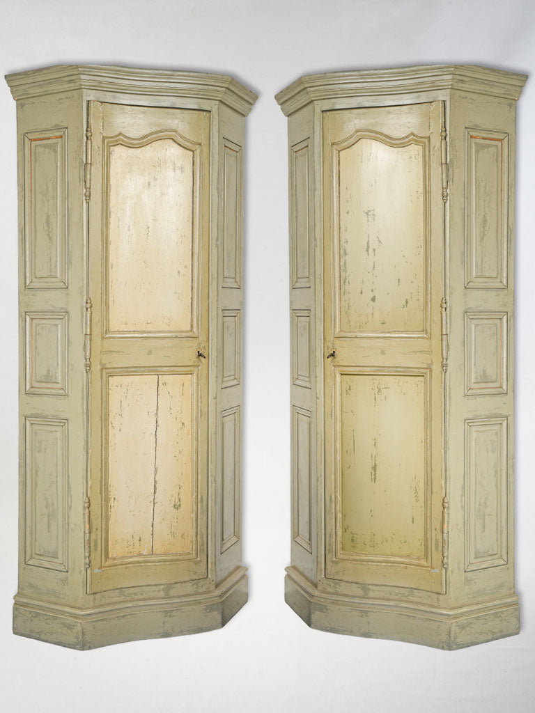 Rare Pair of Late 19th Century French Painted Corner Armoires - 87¾"