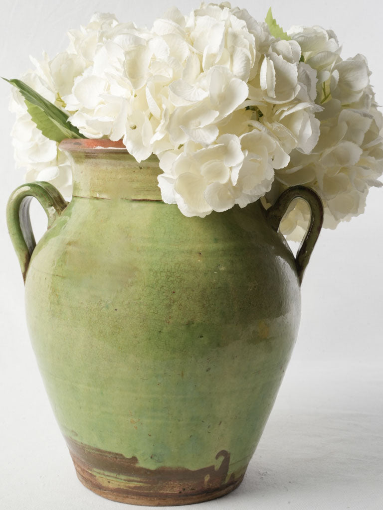 Large French Green Glazed Terracotta Olive Pot - 13½"