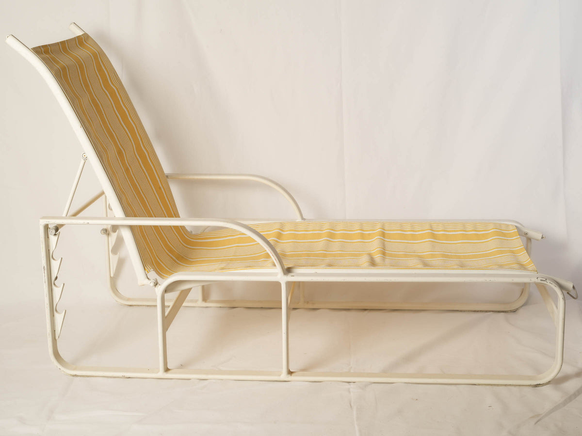 Pair of White Poolside Sun Loungers with Yellow Striped Sling Seats