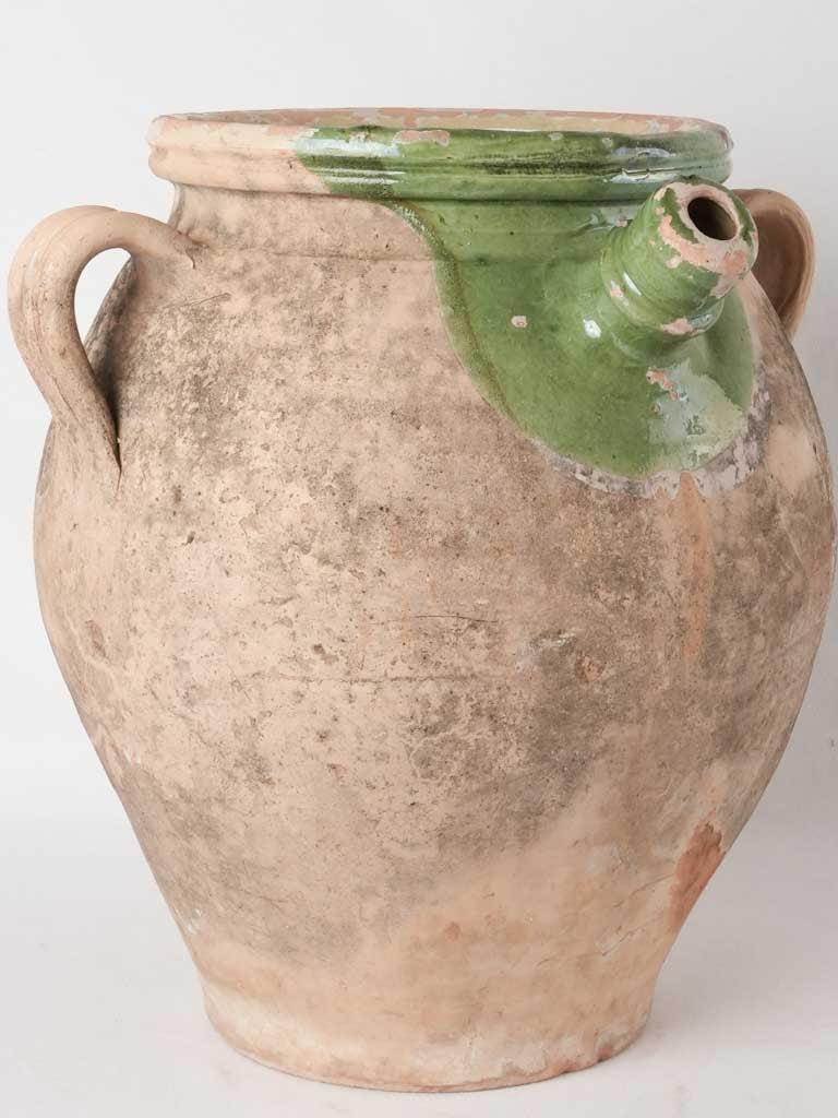 Huge 19th century French olive oil pot -  w/ green - Provence 17¾"