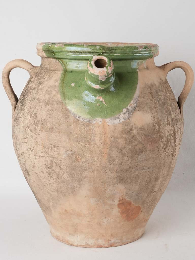 Huge 19th century French olive oil pot -  w/ green - Provence 17¾"