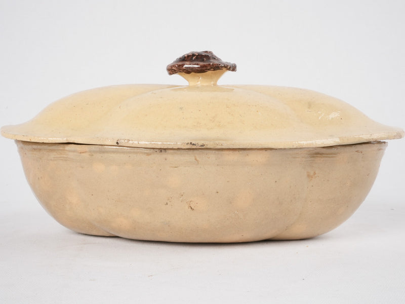 Antique French Dieulefit pale yellow tureen with lid - 6"