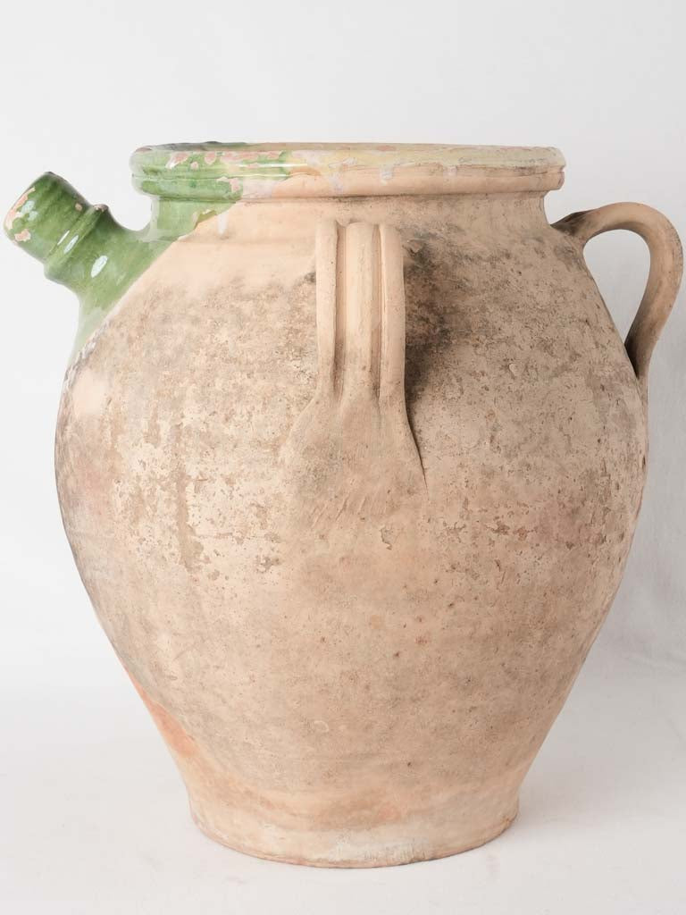 Huge 19th century French olive oil pot -  w/ green - Provence 17¾"