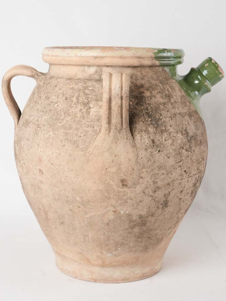 Huge 19th century French olive oil pot -  w/ green - Provence 17¾"