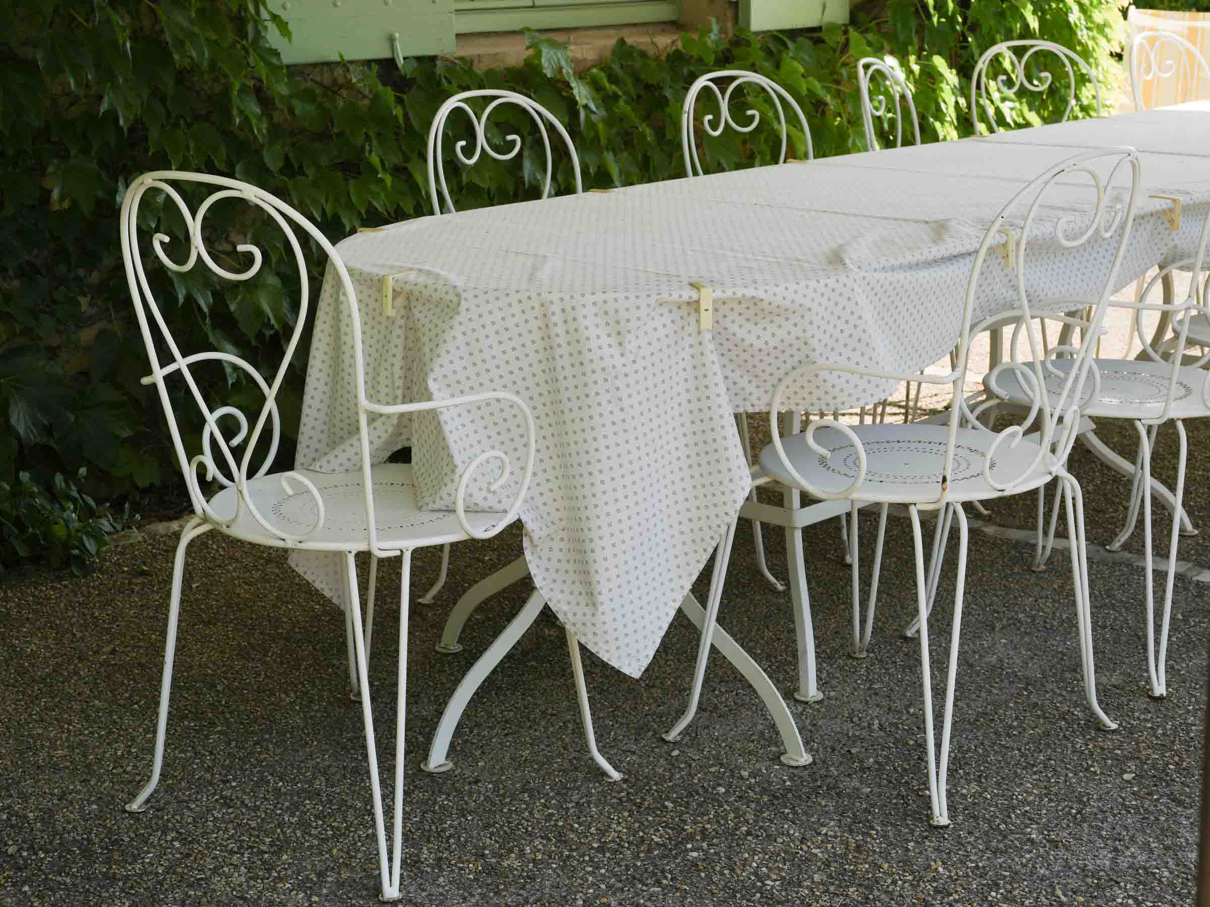 French Iron Outdoor Segmented Dining Table w/ White Finish