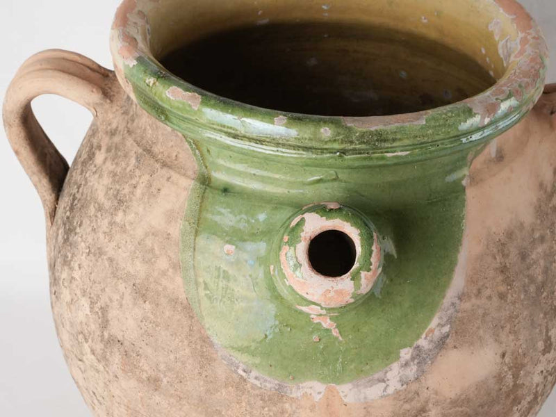 Huge 19th century French olive oil pot -  w/ green - Provence 17¾"