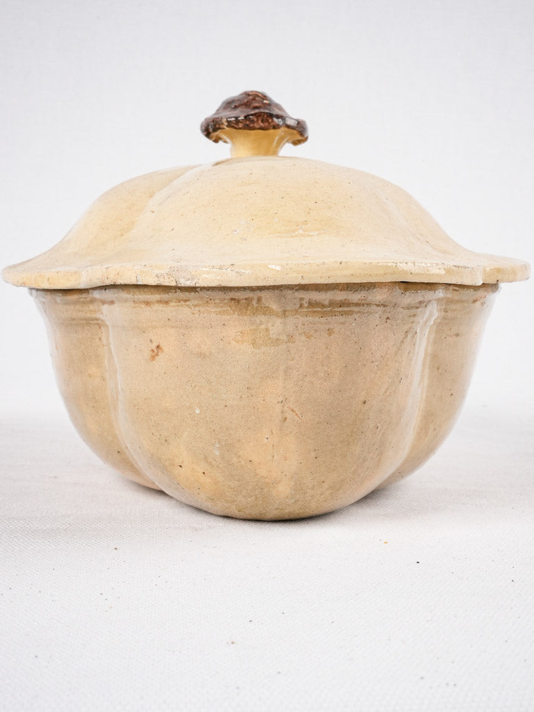 Antique French Dieulefit pale yellow tureen with lid - 6"