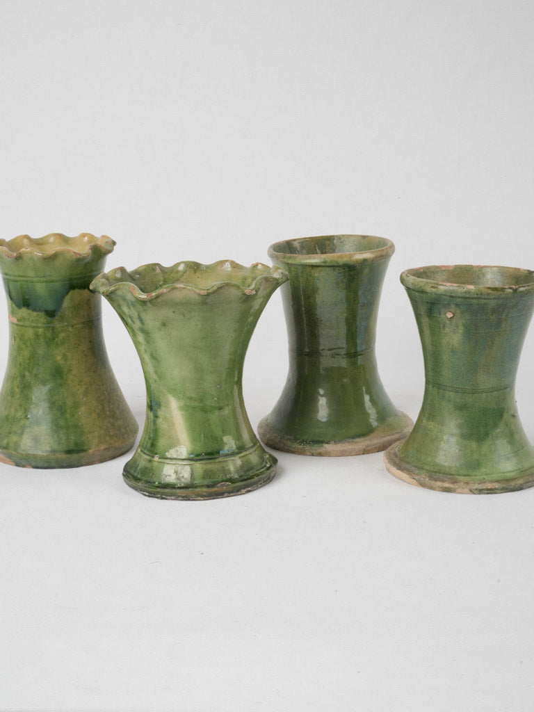 Antique green Castelnaudary pottery vases