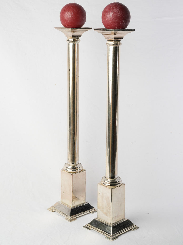 1970s French Silver-Plated Column Candlesticks - 28¾"