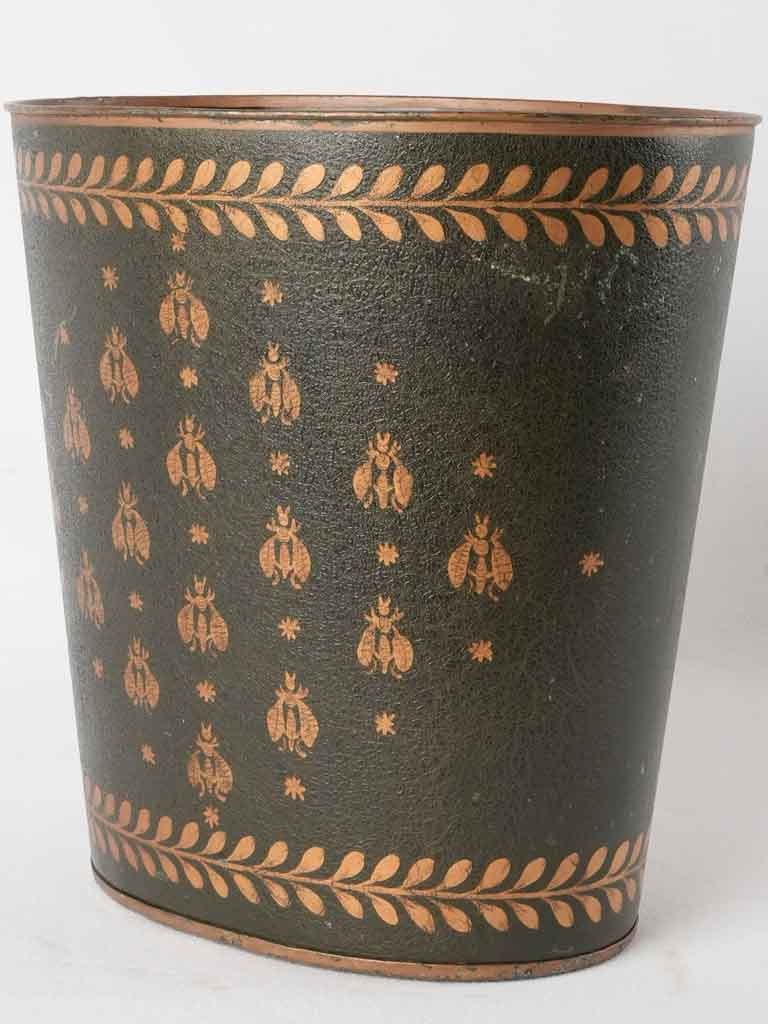 French waste paper bin w/ bees - dark green 11½"