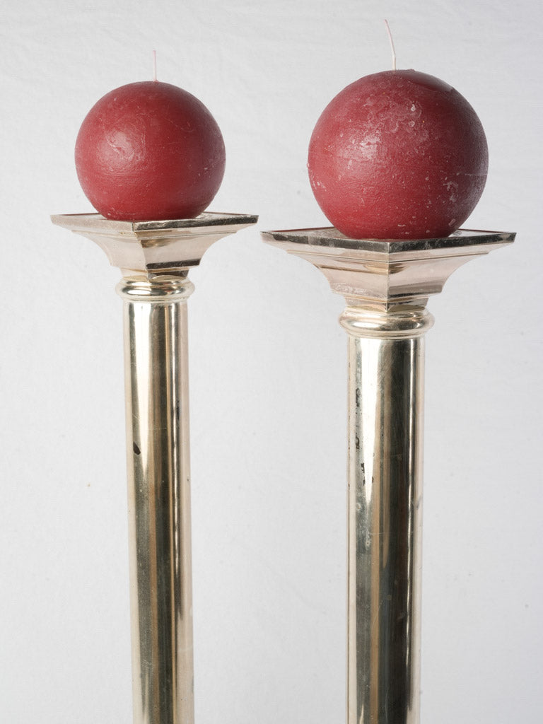 1970s French Silver-Plated Column Candlesticks - 28¾"
