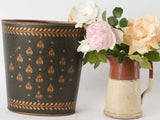 French waste paper bin w/ bees - dark green 11½"