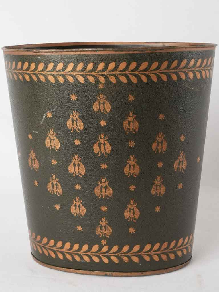 French waste paper bin w/ bees - dark green 11½"