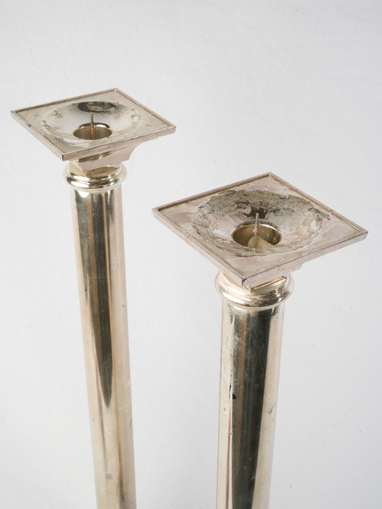 1970s French Silver-Plated Column Candlesticks - 28¾"