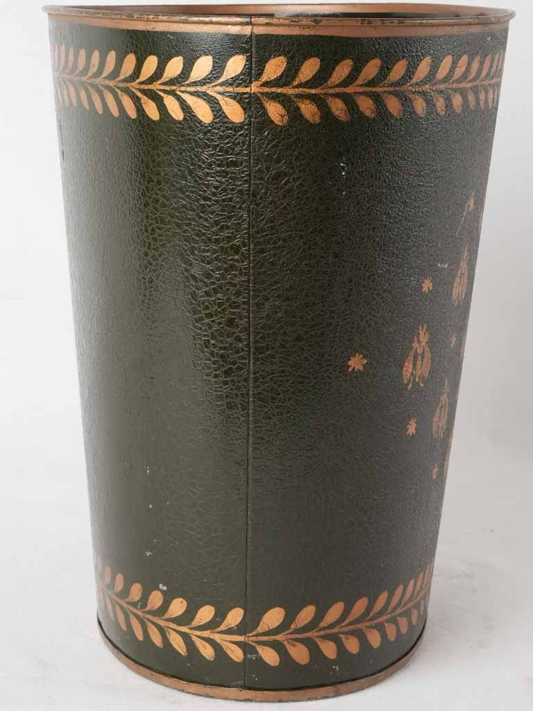 French waste paper bin w/ bees - dark green 11½"
