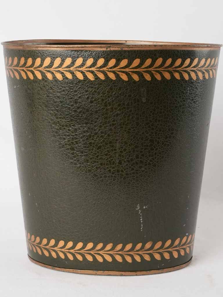 French waste paper bin w/ bees - dark green 11½"