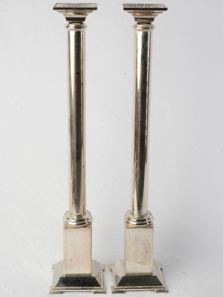 1970s French Silver-Plated Column Candlesticks - 28¾"