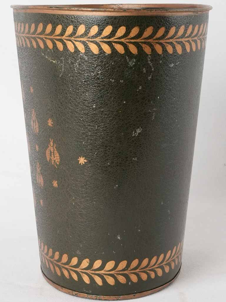 French waste paper bin w/ bees - dark green 11½"