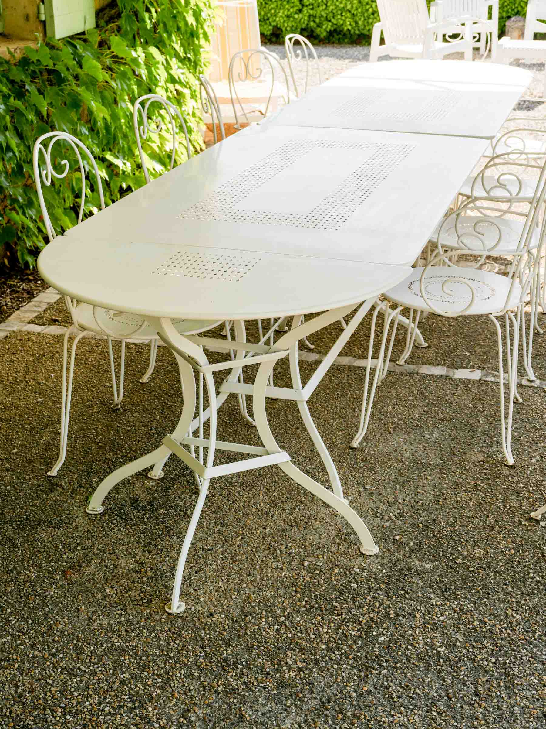 French Iron Outdoor Segmented Dining Table w/ White Finish
