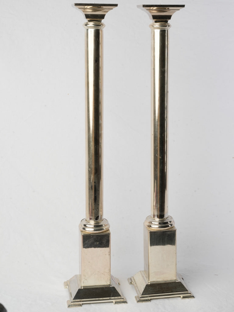 1970s French Silver-Plated Column Candlesticks - 28¾"