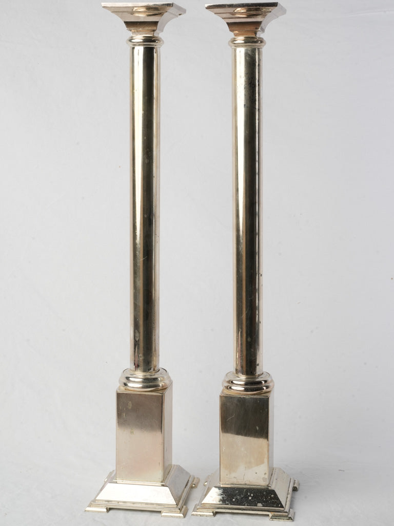 1970s French Silver-Plated Column Candlesticks - 28¾"
