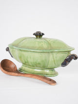 Antique French Dieulefit green tureen with lid - 7"